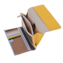 Skórzany duży portfel damski marki DuDu®, beżowy + żółty
