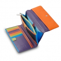 Skórzany duży portfel damski marki DuDu®, fioletowy + kolorowy środek