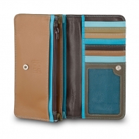 Skórzany portfel damski marki DuDu®, ciemny brąz, błękitny + inne