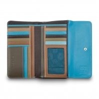 Skórzany duży portfel damski marki DuDu®, ciemny brąz, błękitny + inne