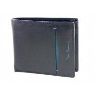 Mały portfel męski Pierre Cardin ze skóry, czarny z niebieską wstawką