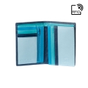 Cienki skórzany portfel damski marki DuDu®, RFID, niebieski + błękitny