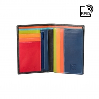 Cienki skórzany portfel damski marki DuDu®, RFID, czarny z kolorowym środkiem