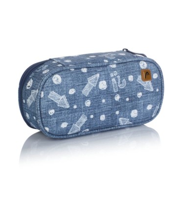 Usztywniany piórnik Astra Head HD-346, dżinsowy w strzałki