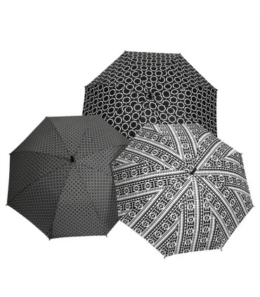 Automatyczna elegancka parasolka damska w białe koła i okręgi