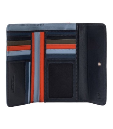 Skórzany duży portfel damski marki DuDu®, granatowy + pomarańczowy