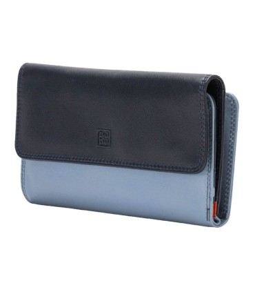 Skórzany duży portfel damski marki DuDu®, granatowy + pomarańczowy