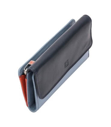 Skórzany duży portfel damski marki DuDu®, granatowy + pomarańczowy