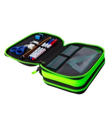 Potrójny piórnik z wyposażeniem Coolpack Jumper 3, Grey Badges B67150