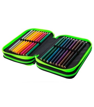 Potrójny piórnik z wyposażeniem Coolpack Jumper 3, Grey Badges B67150