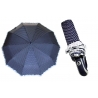 Mocna automatyczna parasolka damska granatowa w groszki z falbanką