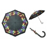 Długa automatyczna parasolka damska z falbanką, kolorowe plamy