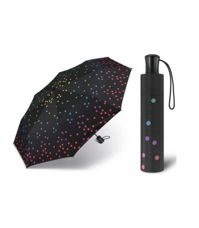 Automatyczna parasolka Happy Rain, czarna w tęczowe groszki 