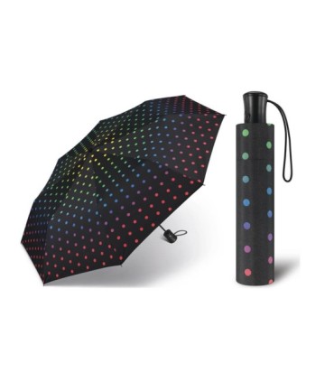 Automatyczna parasolka Happy Rain, czarna w kolorowe grochy
