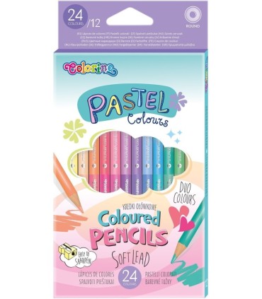Kredki ołówkowe dwustronne PASTELOWE 12 szt. (24 kolory) Colorino
