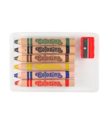 Grube kredki DREWNIANE Colorino JUMBO MINI 6 kolorów + temperówka