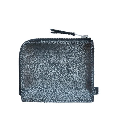 Skórzany mały super cienki portfel na suwak Orsatti srebrny