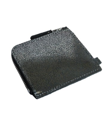 Skórzany mały super cienki portfel na suwak Orsatti srebrny