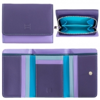 Skórzany mały portfel damski marki DuDu®, fiolet + niebieski