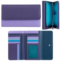 Skórzany duży portfel damski marki DuDu®, fioletowy + niebieski