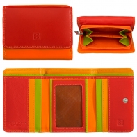 Mały skórzany damski portfel DuDu®, czerwony + kolorowy środek