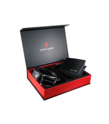 Męski skórzany zestaw: PORTFEL+ PASEK Pierre Cardin, czarny