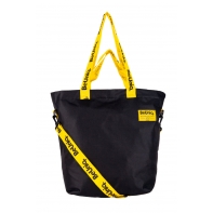 Duża torba damska na ramię Shopperka Paso czarna z żółtymi uchwytami