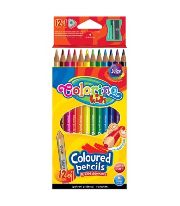 Kredki ołówkowe trójkątne 12 + 2 kolory + temperówka Colorino