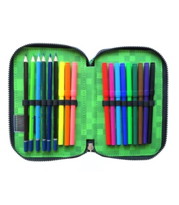 Piórnik szkolny potrójny Astra Minecraft z wyposażeniem