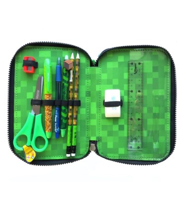 Piórnik szkolny potrójny Astra Minecraft z wyposażeniem