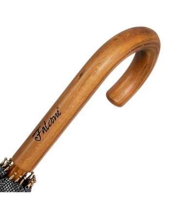 Czarny manualny parasol w kratkę  Falcone, drewniana rączka 