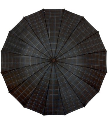 Czarny manualny parasol w kratkę  Falcone, drewniana rączka 