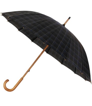 Czarny manualny parasol w kratkę  Falcone, drewniana rączka 