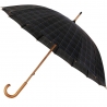 Czarny manualny parasol w kratkę Falcone, drewniana rączka 