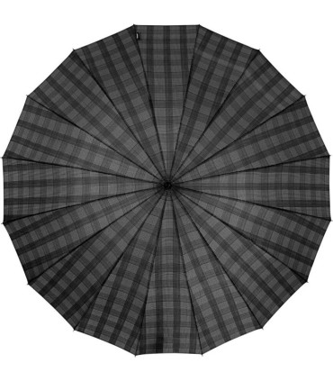 Szary manualny parasol w kratkę  Falcone, drewniana rączka 