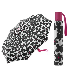 Automatyczna parasolka Benetton, biała w czarne kwiaty