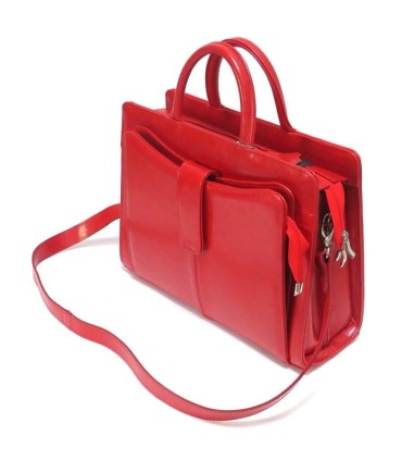 Teczka damska dwukomorowa z paskiem ze SKÓRY NATURALNEJ, czarna