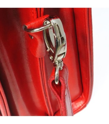 Teczka damska dwukomorowa z paskiem ze SKÓRY NATURALNEJ, czarna