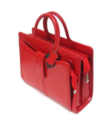 Teczka damska dwukomorowa z paskiem ze SKÓRY NATURALNEJ, czarna