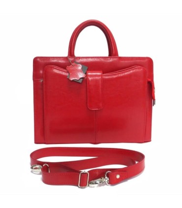 Teczka damska dwukomorowa z paskiem ze SKÓRY NATURALNEJ, czarna