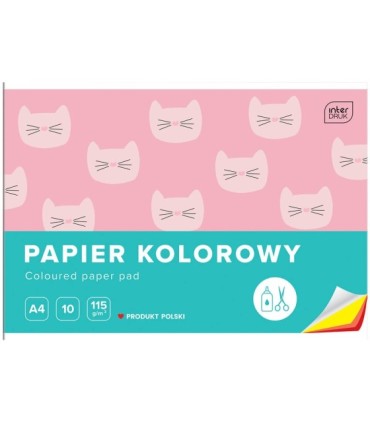 PAPIER KOLOROWY, A4, 10 KARTEK, 115G, INTERDRUK