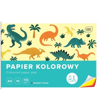 PAPIER KOLOROWY, A4, 10 KARTEK, 115G, INTERDRUK