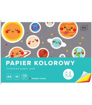 PAPIER KOLOROWY, A4, 10 KARTEK, 115G, INTERDRUK