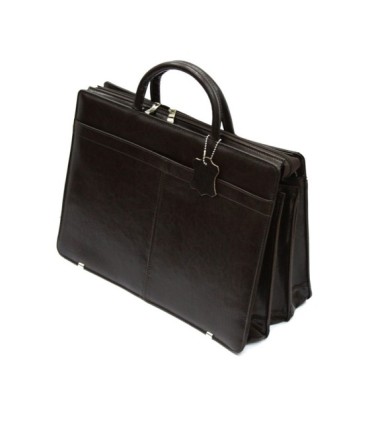 Teczka damska ze skóry naturalnej, trzykomorowa, ciemny brąz