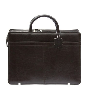 Teczka damska ze skóry naturalnej, trzykomorowa, ciemny brąz