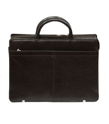 Teczka damska ze skóry naturalnej, trzykomorowa, ciemny brąz