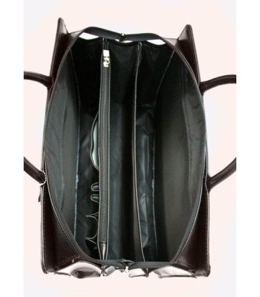 Teczka damska ze skóry naturalnej, trzykomorowa, ciemny brąz