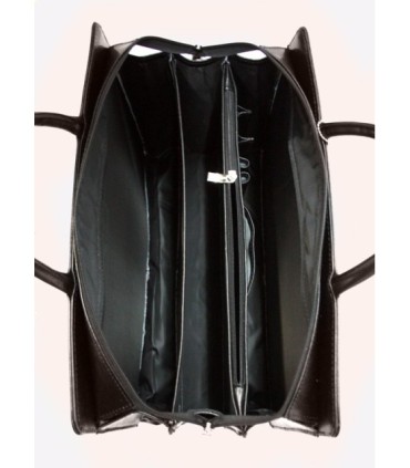 Teczka damska ze skóry naturalnej, trzykomorowa, ciemny brąz