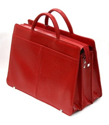 Teczka damska ze skóry naturalnej, trzykomorowa, czerwona