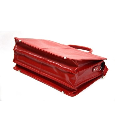 Teczka damska ze skóry naturalnej, trzykomorowa, czerwona